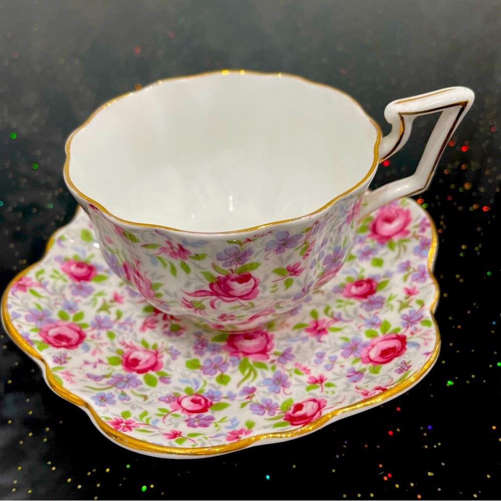 VTG Salisbury Floral Scalloped Bone China Cup and Saucer, England